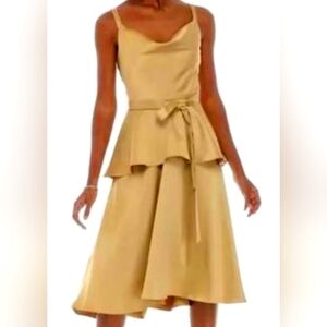Gold Tiered Peplum Midi Dress